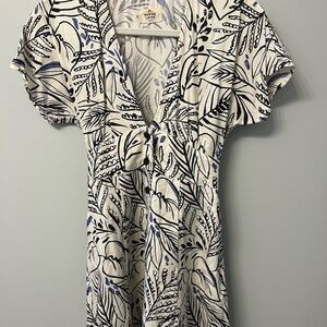 Marine Layer White and Navy Botanical Tie-Front Mini Dress
